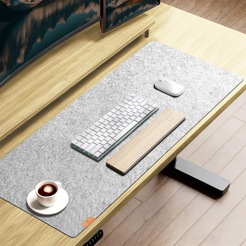 shinfly skrivbordsunderlägg filt 100 x 40 cm, halkfri musmatta XXL grå | Filtunderlägg skrivbordsunderlägg, kontor skrivbordsskydd, tangentbordsunderlägg, skrivbordsmatta för kontor och hemmakontor