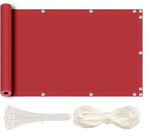MEEYI Brise Vue pour Balcon 90x400cm Clôture Brise Vue Imperméable Anti-UV Résistant au Vent pour Balcon Pare-Soleil Jardin Extérieur avec Attaches de Câble Rouge