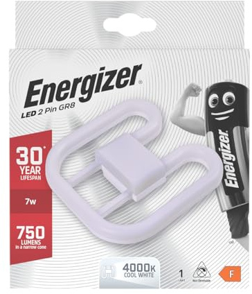 Energizer Bombilla LED 2D GR8 de 2 pines, 7 W = 16 W, 750 lúmenes, 4000 K blanco frío, 30 años de vida útil