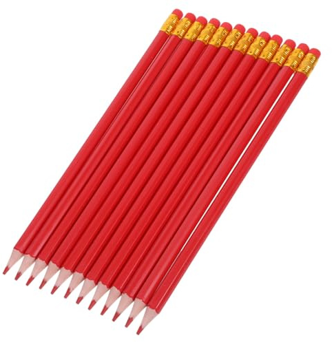 Housoutil Set di 12 Matite Rosse con Gomma Cancellabile, Matite Esagonali in Legno Preshaste per Disegno e Schizzi, per Artisti e Insegnanti