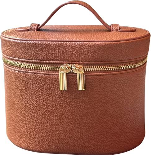 JAZD Neceser de Maquillaje con Divisor Organizador extraíble, Organizador de cosméticos de Viaje para Mujer, Brown, Neceser de Maquillaje con asa Superior