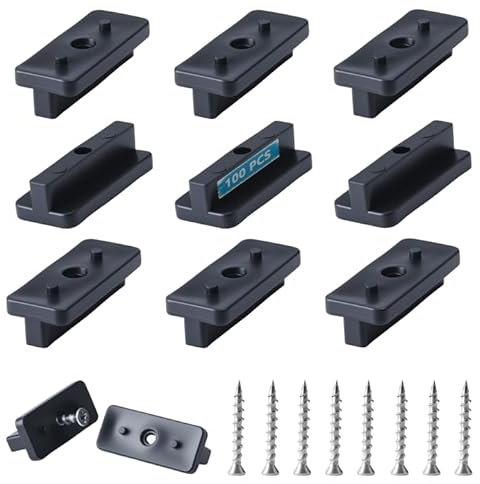 Moorstdel 100 clip di fissaggio per assi da 6 mm con 100 viti di fissaggio, fissaggio a T nascosto + viti in acciaio inox, per assi da terrazzo, fissaggio a recinzione