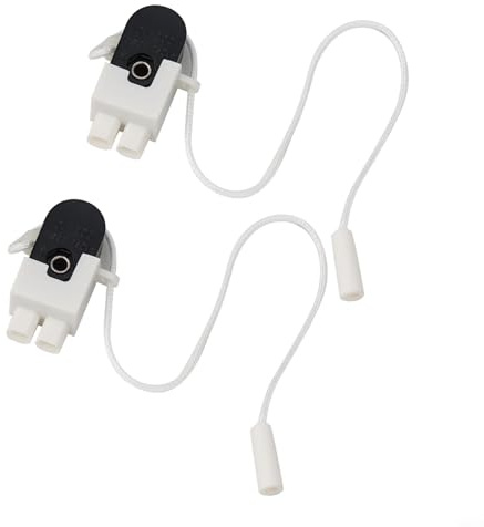Zilimontt Lot de 2 interrupteurs à chaîne de rechange pour lampe avec cordon et connecteur, blanc et noir, en acier inoxydable, cuivre, plastique, pièces de réparation électrique pour la maison et le