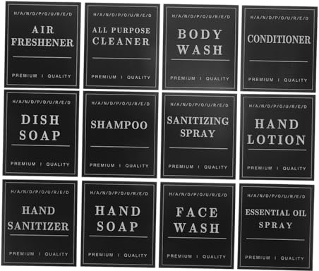 Hemobllo Etiquetas Adhesivas Botellas 24 Baño Impermeables de al Negro de Pvc y Resistentes en Agua para Organización sin Esfuerzo Botes de Jabón y Loción