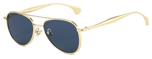 LJCZKA Occhiali da Sole Pilota Retrò per Donna Uomo, Anni '70 Pilota Doppio Ponte Occhiali da Sole Classico Montatura Metallo Moda Protezione UV400 (Oro Nero)