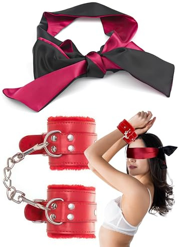 Adult Handcuffs for Grownups, Plush Padded Handcuffs for Play - Soft Satin Eye Mask for Women 59 in x 2.8 in