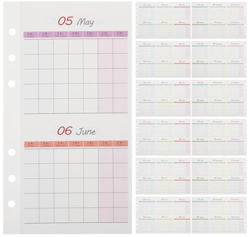Operitacx 20 Hojas de Planificador Personal Tamaño A6, Calendario Mensual sin Fecha, Diseño Doble Cara y Triple Pliegue, Recambios para Organizador de Oficina en Casa, Insertos