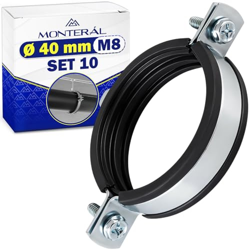 10 Pezzi Isofonica Fascette Metalliche Stringitubo M8 con Guarnizione in Gomma per Tubi Ø 40 mm - Collari per Tubi Realizzati in Acciaio Zincato - MONTERAL
