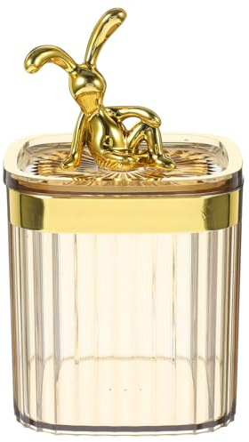 UKCOCO Contenitore per Bastoncini di Cotone Design Coniglio Elegante in Pp Trasparente Oro, Organizer Cosmetici Salvaspazio per Dressing Table e Cassetti