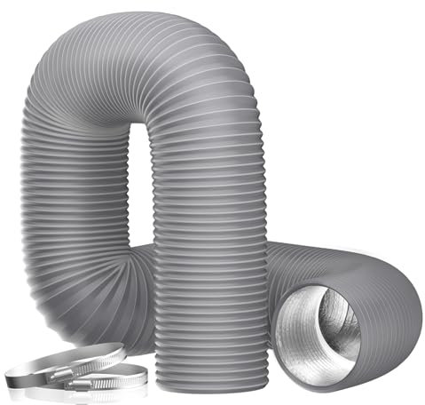 Hon&Guan ø200mm Manguera de Aire PVC, 5m Tubo de Aluminio para Secadora, Extractor, Campanas de humos sistema de ventilación, con 2 Abrazaderas de Acero Inoxidable, Gris