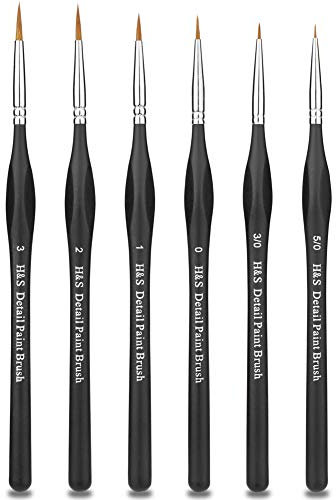 H&S Dünne Detail Malpinsel - 6er Set - Feine Zubehör Modellbau Pinsel aus Synthetikhaar - Idealer Künstlerpinsel für Malen nach Zahlen oder auch für Aquarell & Acryl