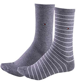 TOMMY HILFIGER Damensocken Doppelpack Uni/Ringel grau Größe 35-38