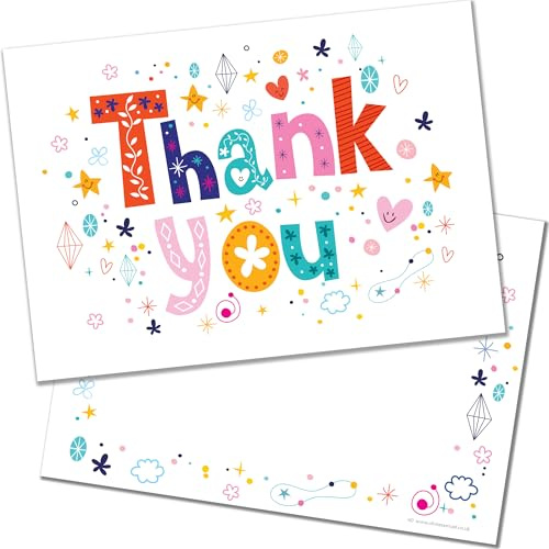 Olivia Samuel 20 x Thank You Cards from Funky Text A6 Postcard Style - Includes Envelopes
