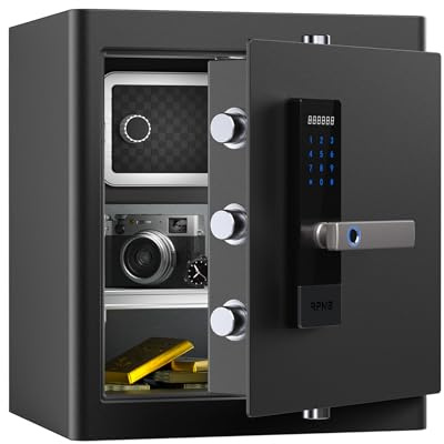 RPNB Deluxe Home Safe and Lock, Smart Touch Screen Biometric Fingerprint Security Safe with Voice Prompt, One-touch Unlock, Interior Box, Dual Warning, Suitable for Home, Office, Hotel, 1.6 Cubic Feet