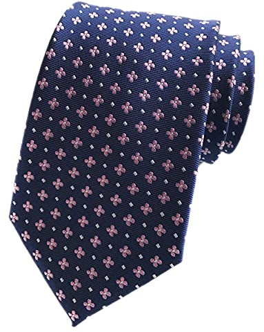 Vizakiss Men's Navy Blue Pink Floral Wholesale Groomsman Silk Ties Wedding Casual Designer Neckties