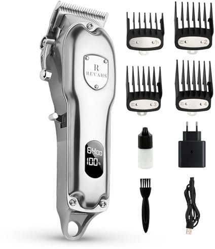 Revahs ClipperOne - Professionelle Haarschneidemaschine mit Keramikklingen - Kabellos - Barttrimmer - Rasierapparat für Männer - LCD-Display - 240 Minuten Laufzeit