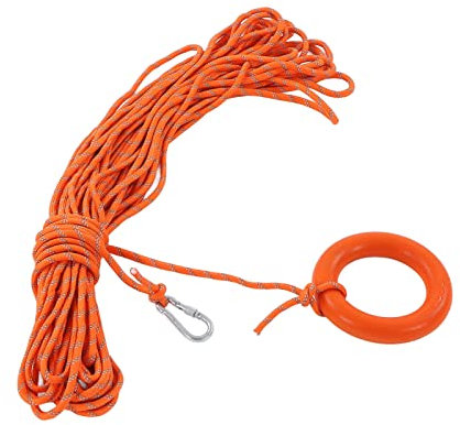 EVTSCAN Cuerda de Seguridad Reflectante Salvavidas Flotante de Agua de 98 pies, diámetro de Cuerda de 8 mm, con Pulsera y Gancho, línea de Rescate Flotante, para línea de Rescate de aro Salvavidas de