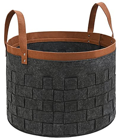 DAKCOS Cesta de leña Cesta de fieltro para estantería Bolsa para ropa sucia, fieltro extra grueso tejido a mano, asa con remaches reforzada y plegable, 65L