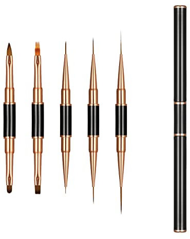 Juego de Pincel para Arte de Uñas, 5 Uds Doble Punta Nail Art Painting Pen Pinceles Acrilico para Uñas Pincel Delineador para Uñas Herramientas para Bricolaje Salón Profesional y Uso Doméstico