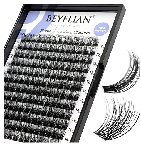 BEYELIAN Ciglia Finte Ciuffetti, D+ Curl Ciuffetti Extension Ciglia, 168 Pezzi 0.07mm 10-16mm Mixed Fai Da Te Ciglia Finte per Uso Personale a Casa (Twin Flowers, Nero)