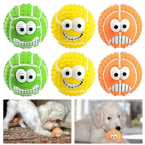 SUNOYA Pipande boll för hundar, 6 stycken hundboll oförstörbar, 8 cm hundleksakskula, hållbara pipande hundbollar, mjuka latexstudsande fetch-bollar för små hundar, medelstora, stora