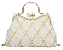 CORIOS Damen Jeans Abendtasche Strass Clutch Hochzeit Brautbörse Handtasche Perle Klein Tasche Glänzend Diamant Schultertasche Elegante Kette Umhängetasche Weiß