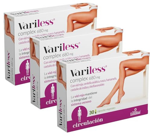 Nature Essential | Variless Complex 680 mg | con Vid Roja, Centella Asiática, Bioflavonoides, Rusco, Castaño de Indias y Hamamelis | Pack 3 uds de 30 Cápsulas