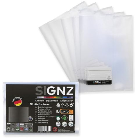 SIGNZ Heftschoner DIN A5, 10 Stück, hochkant, transparent, starke 90my (0,09mm), CO2-neutral hergestellt, made in Germany