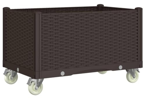 vidaXL Odlingslåda med hjul brun 80x50x54 cm PP, hög odlingslåda, odlingskruka, blomkrukor, höga odlingslådor, odlingskrukor, blomkruka, utomhuskruka