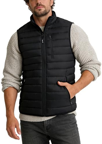 Outdoor Ventures Men's Puffer Gilet Packable Quilted Bodywarmer Padded Vest Outerwear Waistcoats Water-Resistant Windproof Sleeveless Jacket for Golf Running Hiking Horse Riding Black L