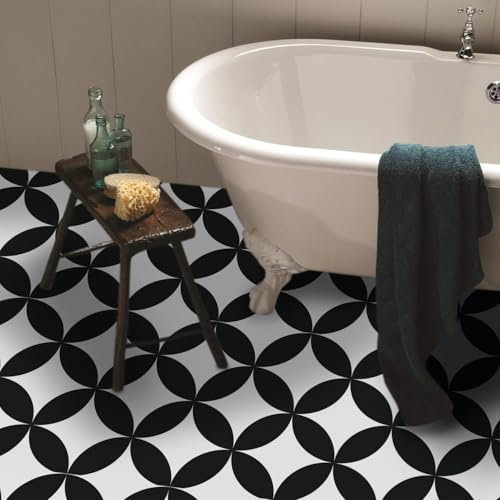 Alwayspon Vinyl Flooring Self Adhesive Floor Tiles Sticker Peel and Stick Vinyl Flooring Planks for Kitchen Living Rooms and Bathroom Floor, Black White