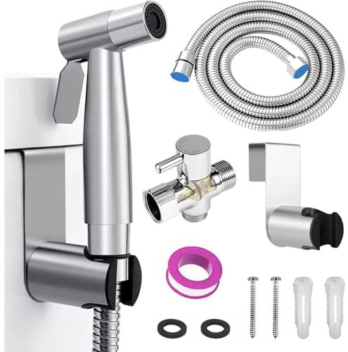 YIBEWANL Handheld Bidet Sprayer, Stainless Steel Toilet Bidet Shower Spray, Shattaf Douche Shower for Toilet, Bidet Shower with T-Valve Adapter and Hose for Personal Hygiene