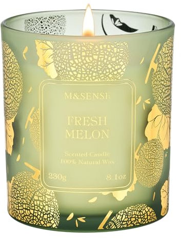 M&SENSE Frischer Melonen Duftkerze 230g, Duftkerze im Glas für Frauen und Männer, Natürliche Vegane Sojakerze, Bis zu 42h Brenndauer, Aromatherapie Kerze für Zuhause, Schlafzimmer, Badezimmer