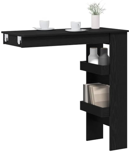 vidaXL Wall Bar Table Black Oak 102 x 45 x 103.5 cm Engineered Wood, Stylish Bar Table, Modern Kitchen Furniture, Compact Dining Space, Engineered Wood Indoor Use, High for Entertaining