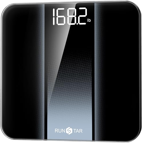 Báscula de baño digital RunStar, báscula de alta precisión, con pantalla LED retroiluminada, precisa con vidrio templado de 6 mm, 180 kg/400 lb Plata Negro