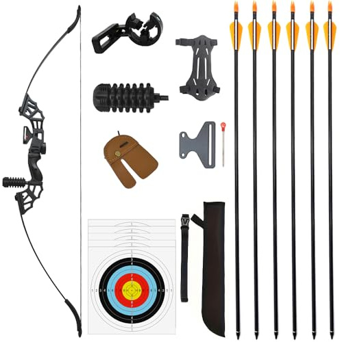 Clianle Recurve Bow and Arrow Set for Adults, 40lb Takedown Right Hand Archery Bow for Outdoor Practice Shooting-Black