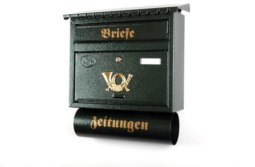 XXL Briefkasten Postkasten Zeitungsrolle Nostalgie Namenschild Wandmontage Flachdach (Antik Grün)