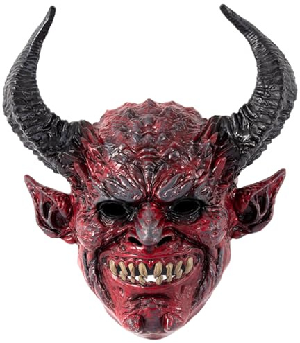 Lawnrden djävul devil mask, djävulsmask skrämmande realistisk helansiktsdemoner med oxhorn för halloween, maskerad, cosplay rekvisita, 33, 4 x 14, 6 tum