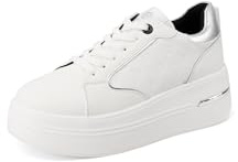 QUEEN HELENA Zapatillas de deporte de plataforma altas cómodas casuales para mujer X33-7, Color blanco., 37 EU