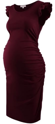 WJLYDM mammaklänningar, sommar, stretchiga, flygande ärmar, rynkad sida, babyparty, bodycon, gravidklänning, kläder för gravida kvinnor