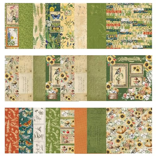 48 Sheets Floral Scrapbook Paper，6x6 Inch Vintage Patterned Craft Paper for Scrapbooking, Card Making, Decoupage and DIY Projects (Flower A)