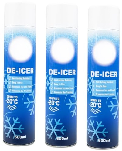 Homesecret Pack of 3 De-icer Spray For Car 600ml | Deicer Car Windscreen Spray Fast Acting Melts Ice and Frost Quickly For Windows/Mirrors | Operates at -20°c and Prevents Re-Freezing.