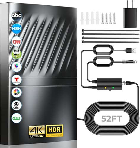 5500+ Miles Long Range TV Antenna-2026 Digital TV Antenna for Smart and Old TV-Indoor Outdoor HD Antenna for Local Channels with Strongest Amplifier-52ft Coaxial Cable/AC Adapter-Support 8K 4K 1080p