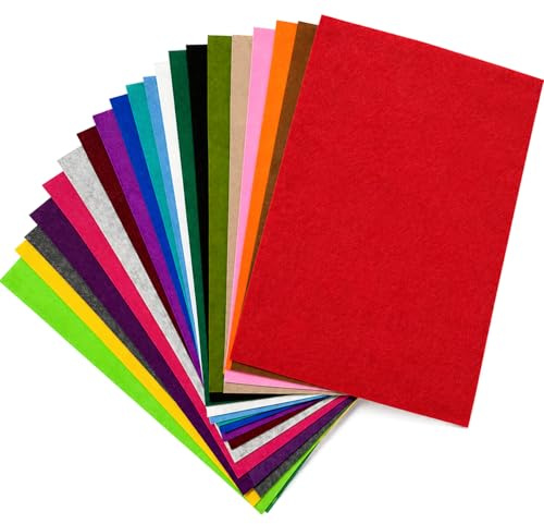 Feltro per bricolage, 2 mm, 20 colori, 20 x 30 cm, formato A4, pannelli in feltro e fogli di feltro in poliestere, per fai da te, cucito, patchwork, decorazioni e artigianato