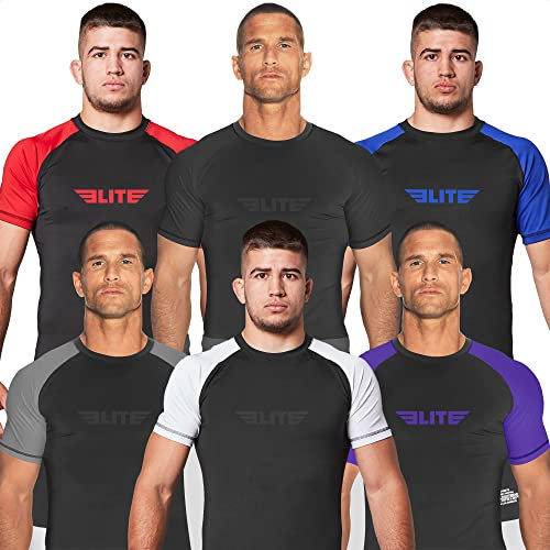 Elite Sports Standard-Kurzarm-Kompression, MMA, BJJ, No-Gi, Cross-Trainings-Rashguard (Weiß, XL)