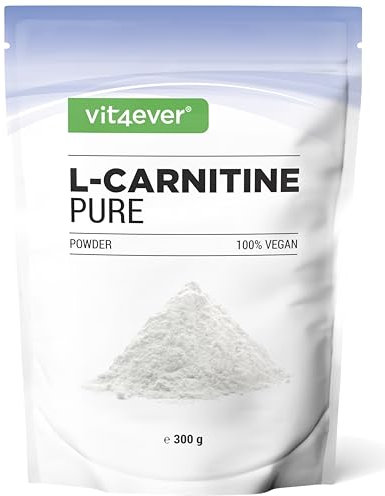 vit4ever L-Carnitin Pure - 300 g reines Pulver ohne Zusätze - 100% L-Carnitin Tartrat - 100 Portionen mit 3000 mg Carnitinpulver - Vegan - Hochdosiert - Premium Qualität