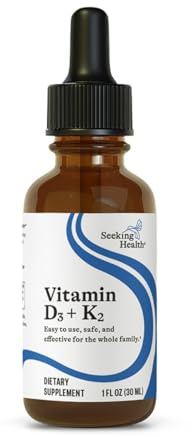 Seeking Health Vitamin D3 + K2 Drops - Liquid Vitamin D & K Supports Immune System Function & Bone Health - Aids Calcium Absorption - Aids Healthy Blood Flow & Circulation - 1 Fl oz (30 ML)