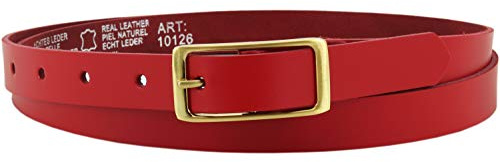 Vascavi - Cinturón de piel auténtica para mujer, hebilla dorada, 2 cm de ancho, cinturón vaquero para mujer, informal, vaquero, estrecho, para negocios, fabricado en Alemania, rojo, 90 cm Gesamtlänge
