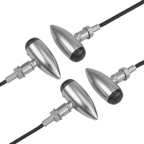 Justech 4PCS Intermitente Moto Luz de Indicadores de la Motocicleta Ámbar E11 Luces de Señal de la Moto Luces Traseras Delanteras para motocicleta Scooter Quad Off Road- Plata