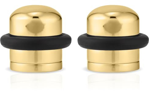 XFORT Polished Brass Floor Mounted Door Stopper - Soundproof Door Stop with Rubber Ring to Protect Doors, Walls & Skirting - Internal and External, 2 Pack